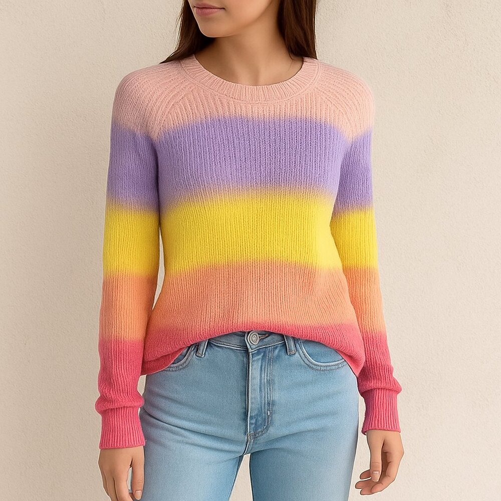 United States Sweaters NEW Ombre Pastel Rainbow Stripe Knit Pullover Size S L